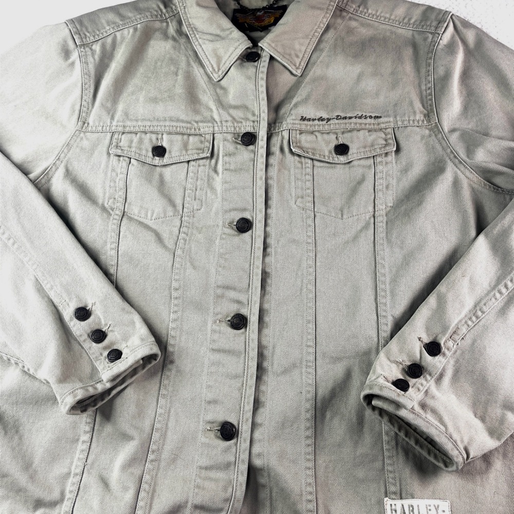 Vintage Harley Davidson Motorcycles Womens Light Tan Denim Jacket Embroidered‎